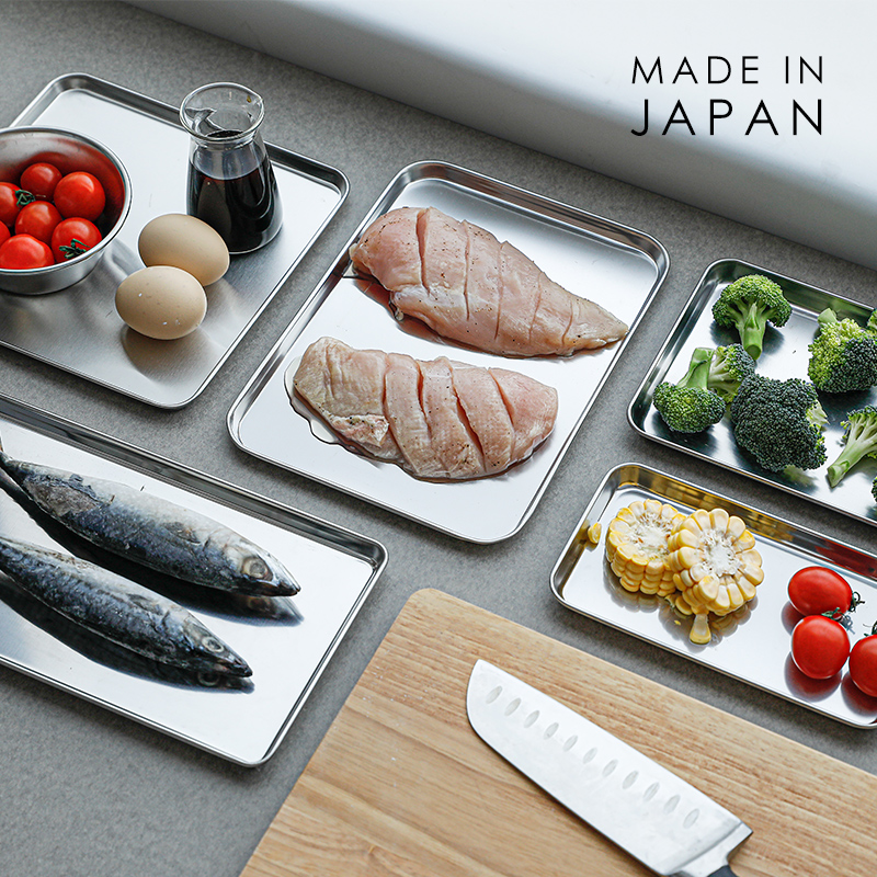 日本进口食品级不锈钢托盘长方形水杯小托盘 火锅备餐盘 解冻盘