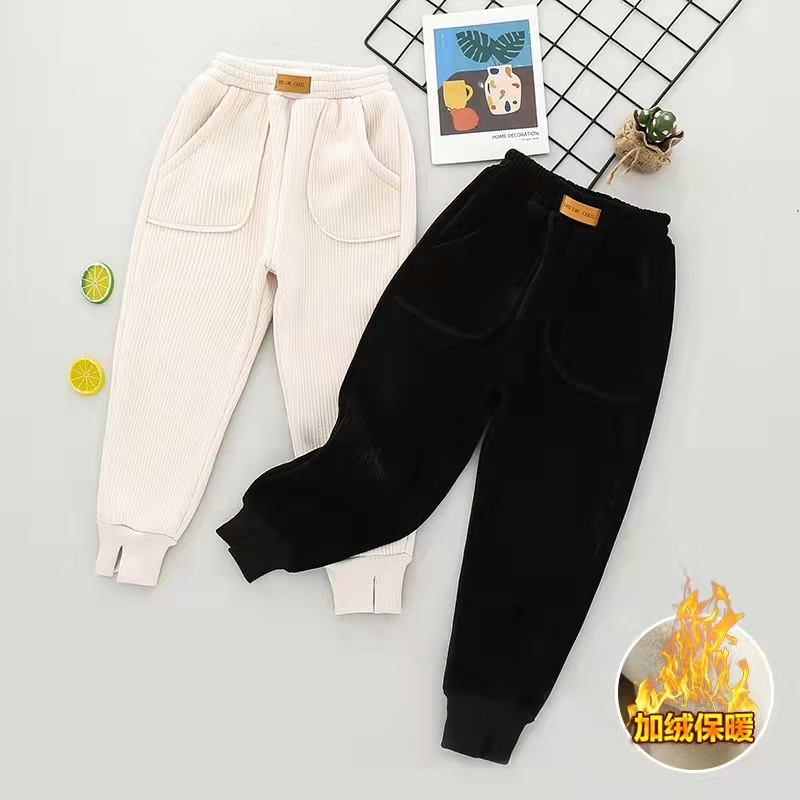 3880新款潮童时尚百搭灯芯绒加绒加厚卫裤儿童加绒裤子