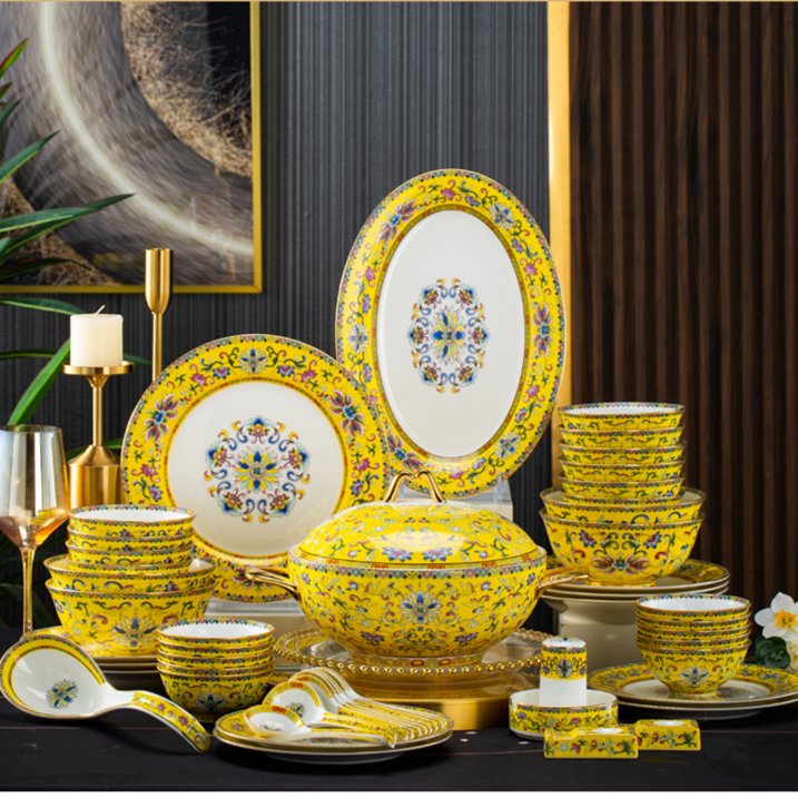 (景德镇)金边缠枝福珐琅彩70头陶瓷套餐