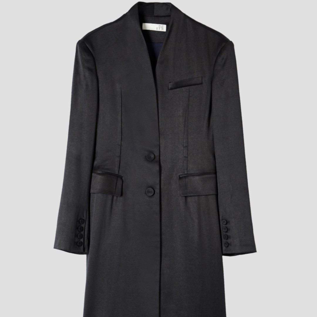 德玺见萩 香云纱重磅小包领长莨绸外套 QZWB4W065