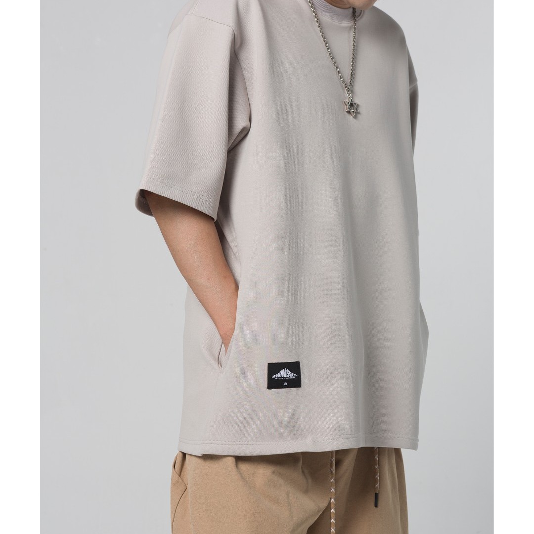 BOGEDIT夏季潮流男士隐形口袋百搭纯色宽松T恤简约休闲重磅圆领