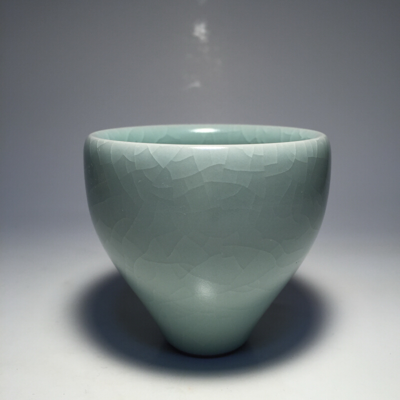 柏采汝窑开片功夫茶具品茗杯豆青釉BR109约38ml