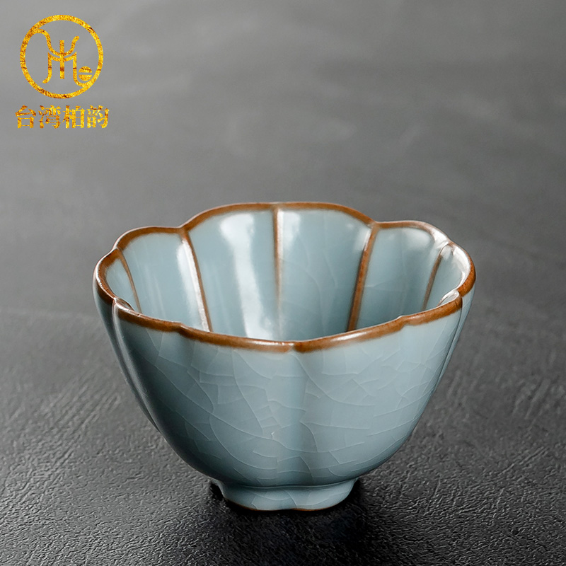 柏韵邱卫国牡丹杯汝窑茶杯陶瓷品茗杯主人杯单杯汝瓷开片个人杯