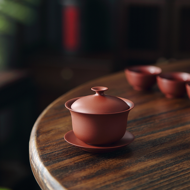 善古 邱桂林朱泥盖碗100cc潮州手拉朱泥壶全手工泡茶三才盖碗
