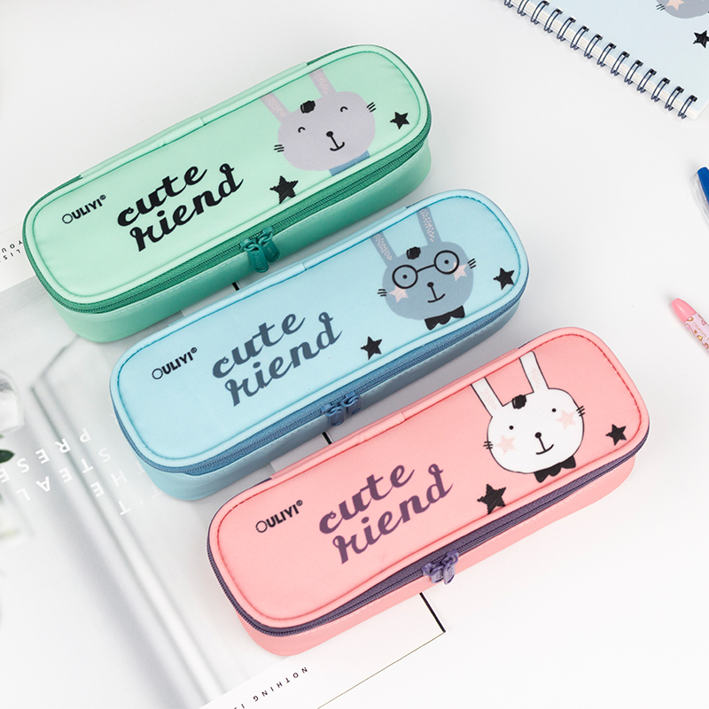 欧力益幼儿园可爱兔子简约小学生笔袋轻便防水耐脏大开口文具笔盒