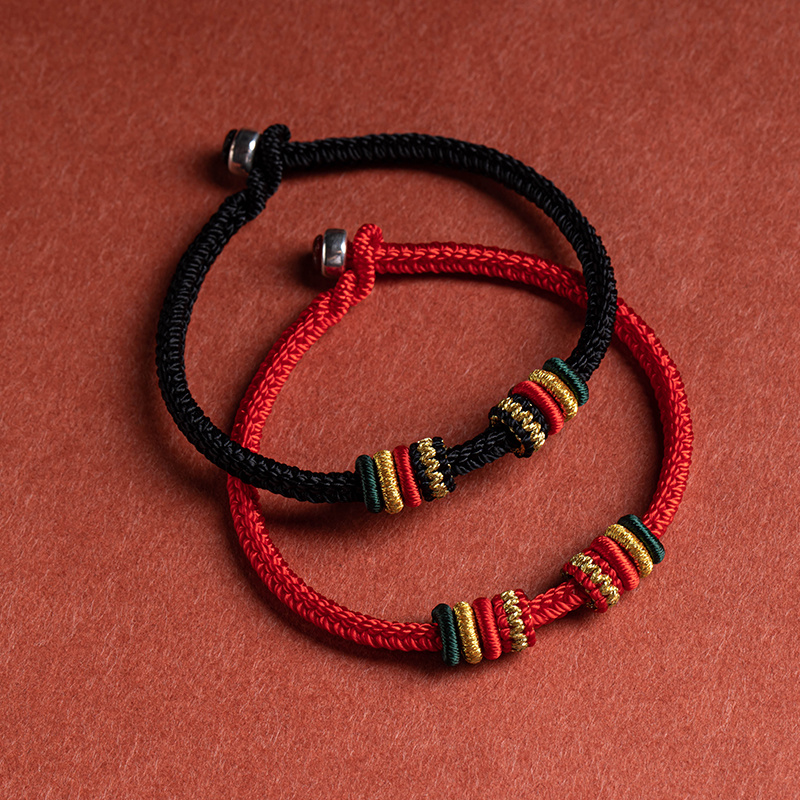 手工编织可穿珠红手绳串珠配饰手链diy红绳手绳