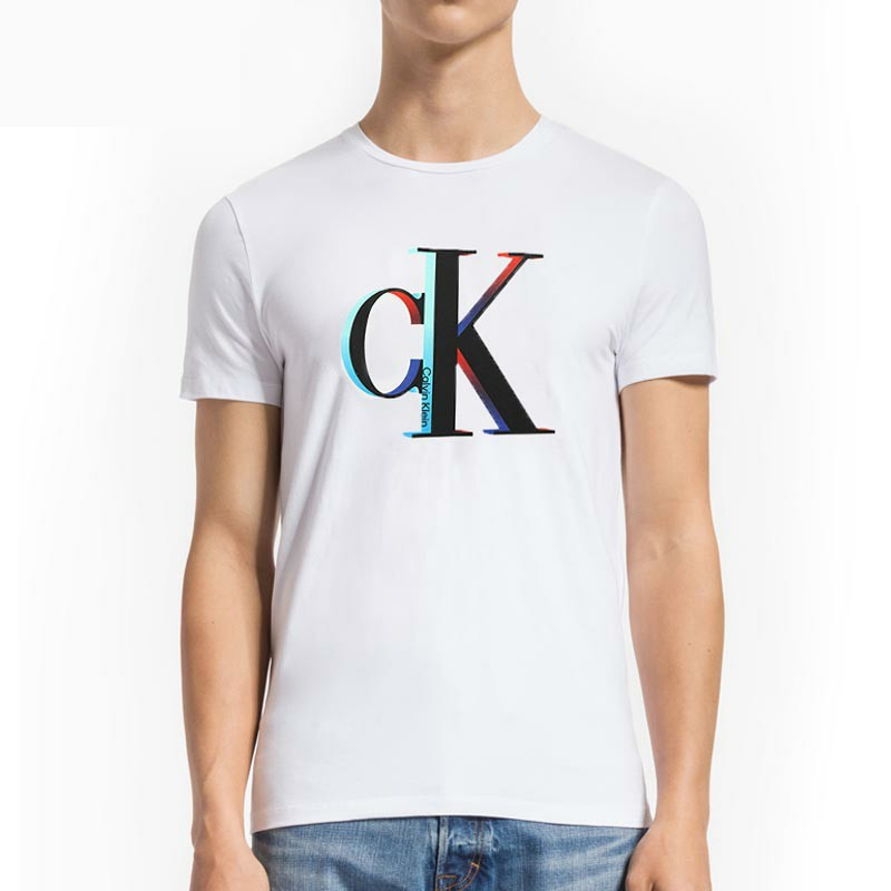 Calvin Klein/卡尔文·克雷恩CK男士夏季短袖T恤印花白色时尚半袖