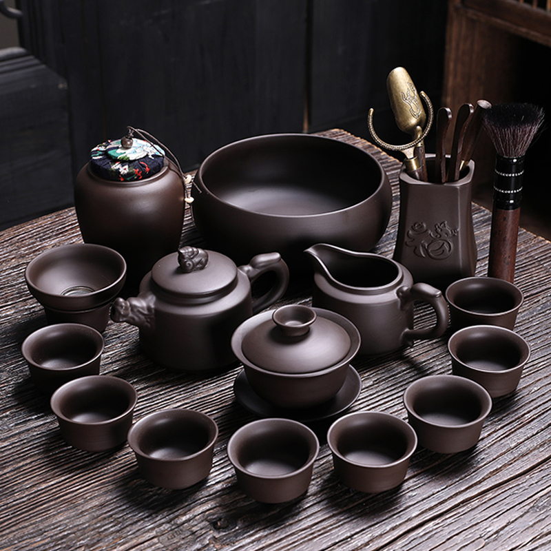 紫砂功夫茶具套装中式家用轻奢泡茶壶陶瓷客厅办公室送礼盒装整套