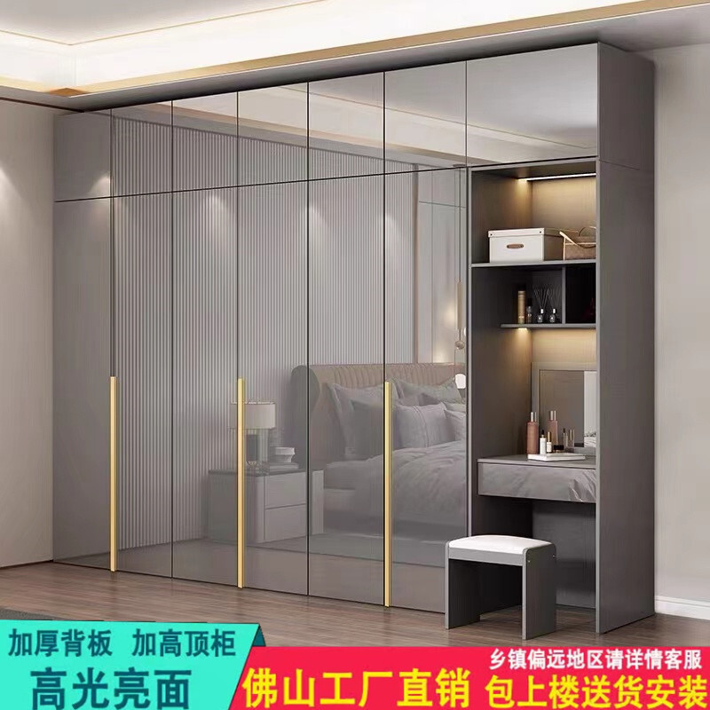轻奢卧室家用衣柜现代简约亮光平开门储物柜子整体衣橱