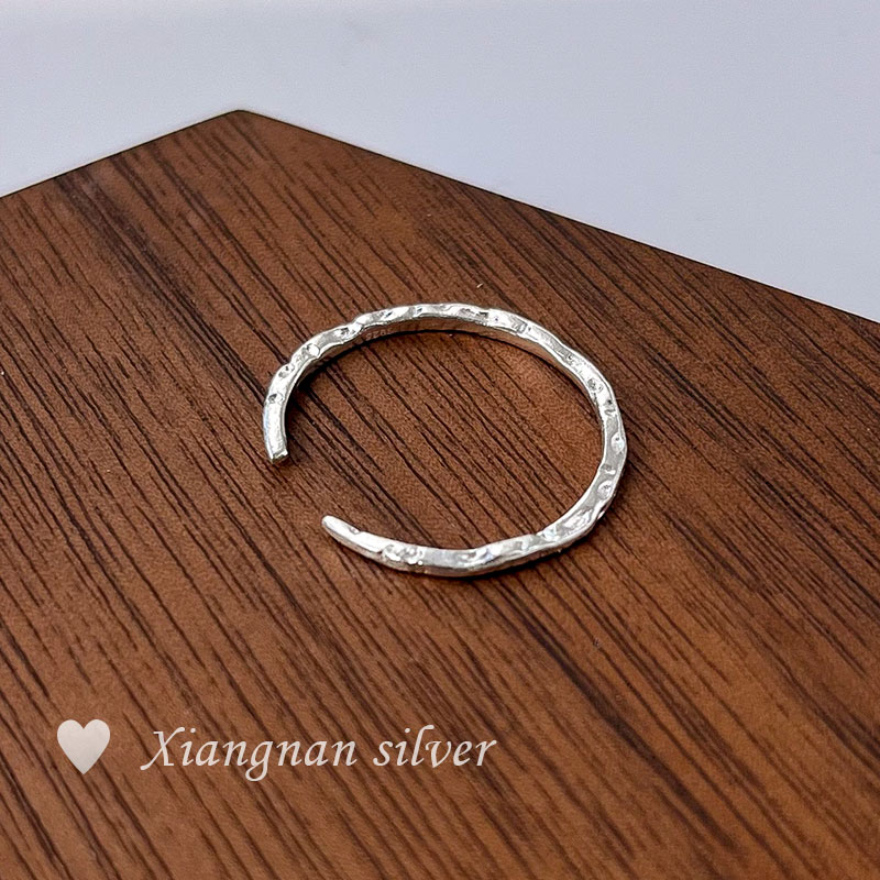 足银戒指 999纯银捶打纹素圈开口戒ins小众设计感可调节指环极简
