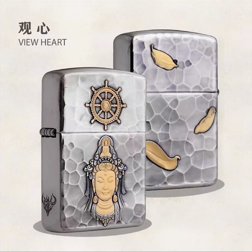 ZIPPO/之宝【纯银錾金】观心观音银盔甲浮雕收藏打火机DYX1H1M1F2