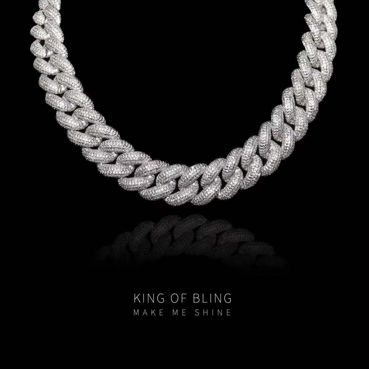 KING OF BLING 铜合金合成锆石项链 20MM泡泡古巴链重磅嘻哈美式
