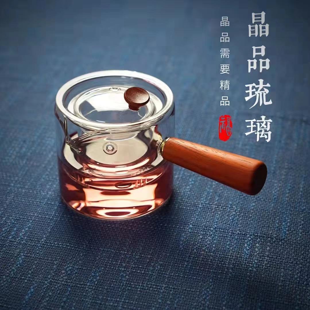 （破损包赔）001实木侧把壶500毫升新人必入高硼硅可煮玻璃壶