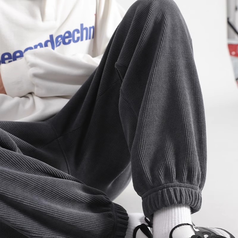 秋冬款加绒男生裤子冬季新款男士休闲裤宽松运动裤束脚裤灰色卫裤