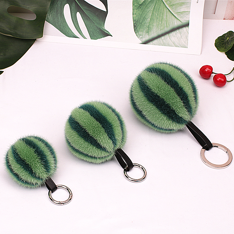 水貂毛 西瓜 皮草挂件包挂饰手机链车钥匙扣玩偶礼物真毛清新