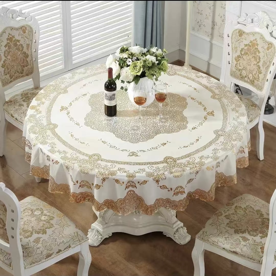 升级款精品烫金加大圆桌布220尺寸防水防滑防烫
