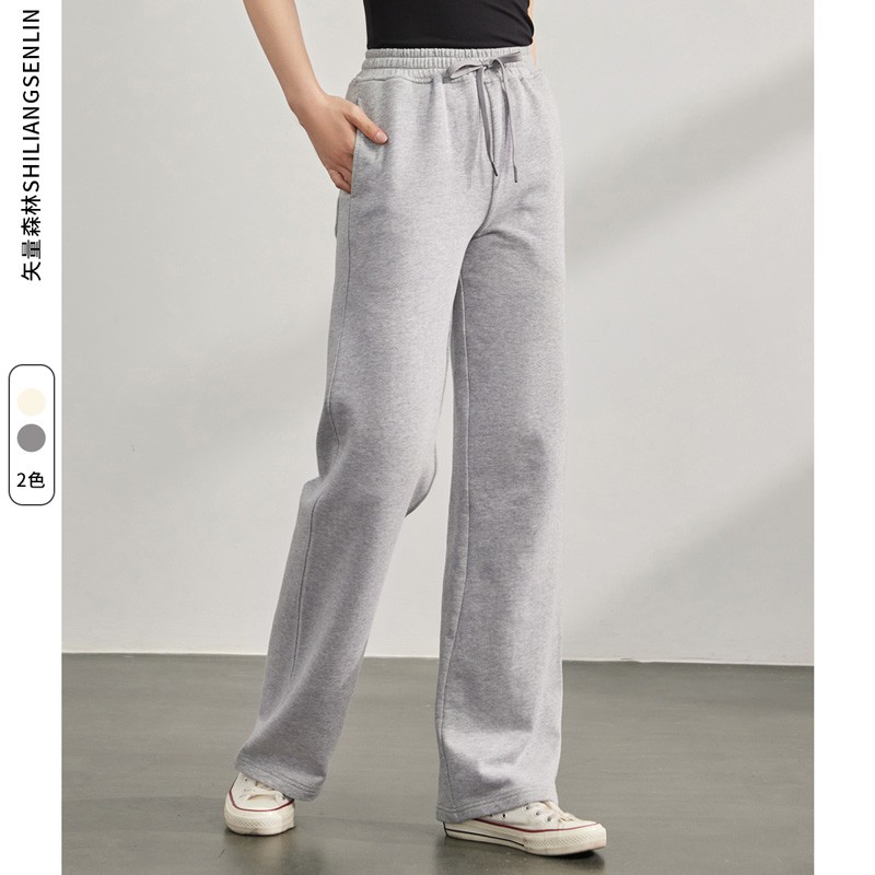 休闲运动裤女直筒卫裤春秋经典阔腿长裤灰色高腰裤女FOR22P001B