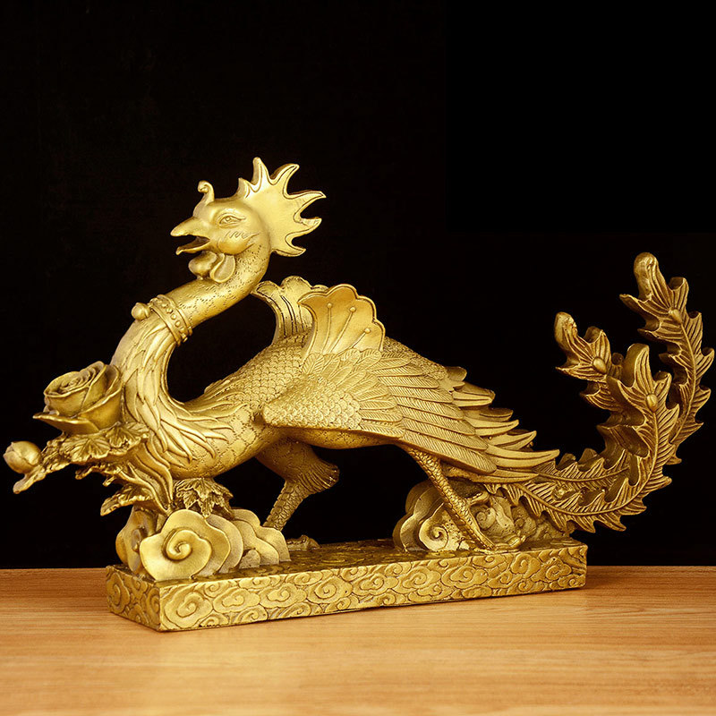 铜铸铜凤凰摆件办公客厅玄关摆设卧室中式创意个性装饰品结婚礼品