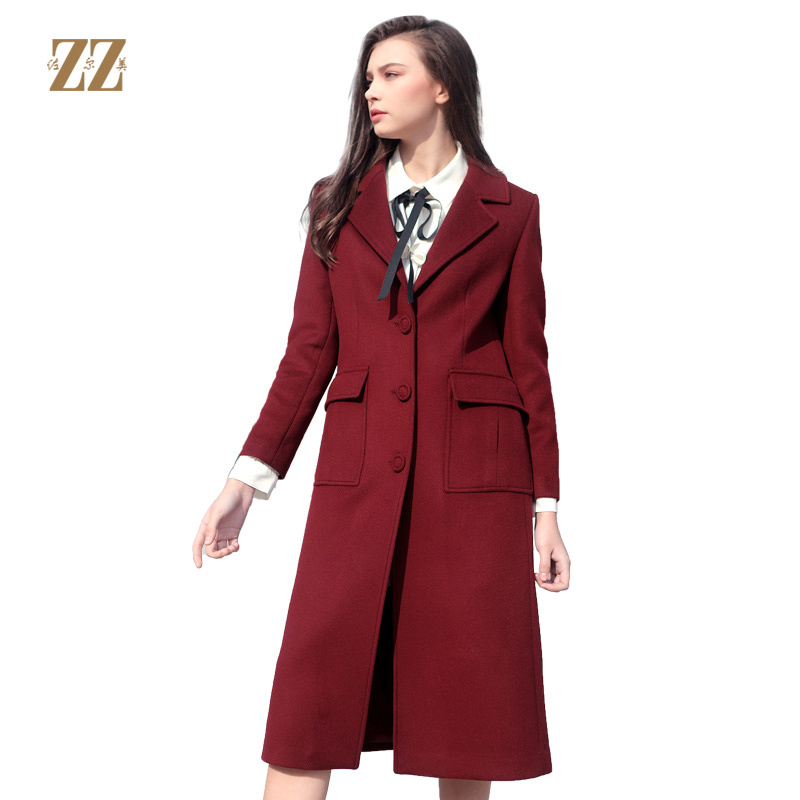 佐尔美纯色气质简约女士过膝长款羊毛大衣E84ZZ45中长款-0127