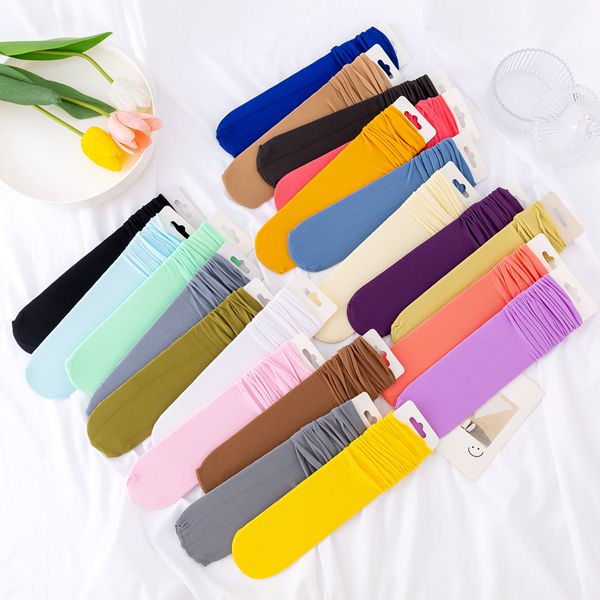 冰冰袜子女中筒袜子春夏季薄款天鹅绒纯色堆堆袜夏天冰丝袜长袜