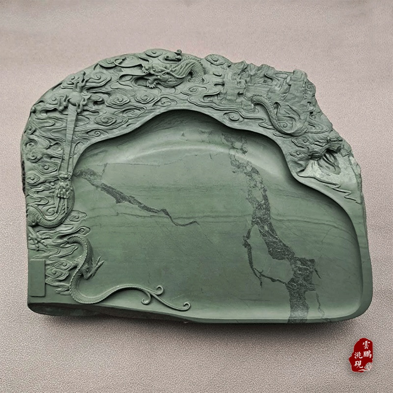 龙行神州洮砚甘肃卓尼非遗手工砚台鸭头绿四大名砚天然原石洮河砚