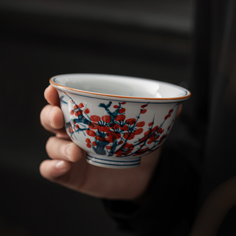 微瑕手绘喜上眉梢主人杯大容量陶瓷茶具仿古釉下单杯永乐压手杯