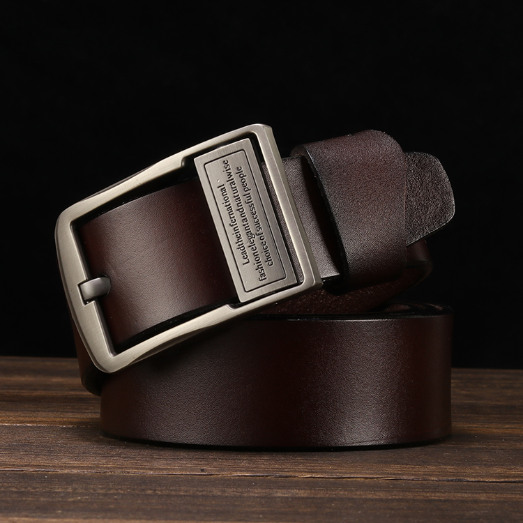 CaerKaus 男士牛皮腰带针扣复古牛皮皮带男款青年中年休闲牛仔裤