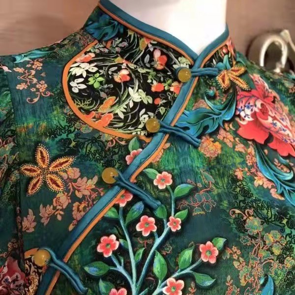 丝若水优雅气质真丝茶歇小众改良修身显瘦桑蚕丝连衣裙时尚中国风
