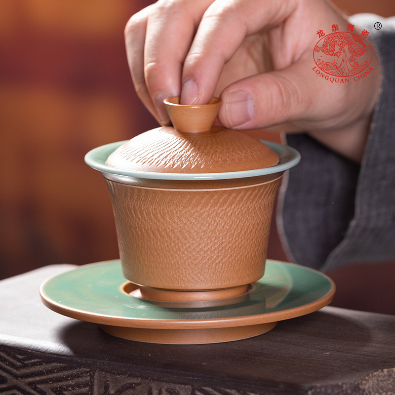 【龙泉青瓷官方正品】大号盖碗茶杯三才手工跳刀泡茶陶瓷功夫茶具