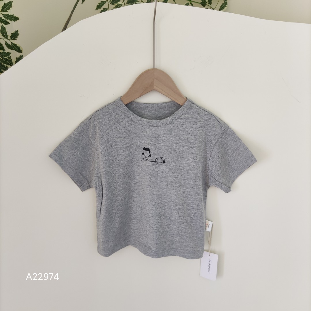 安蒂宝贝品牌上衣夏季童装短袖圆领白色印花简约百搭小T恤A 22974