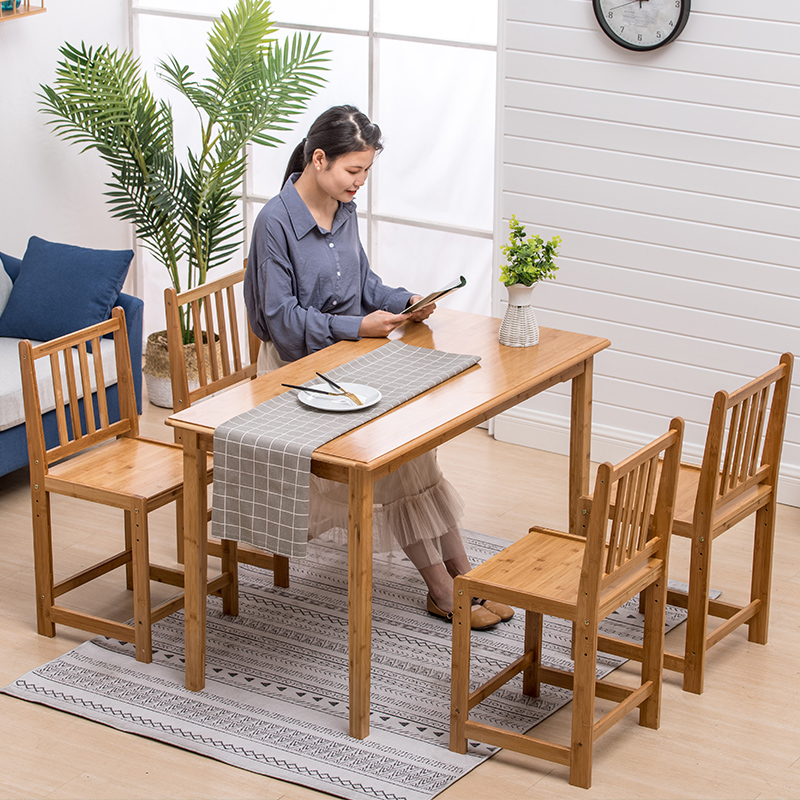 楠竹加厚餐桌椅组合楠竹长方形西餐桌实心现代简约桌子学习电脑桌