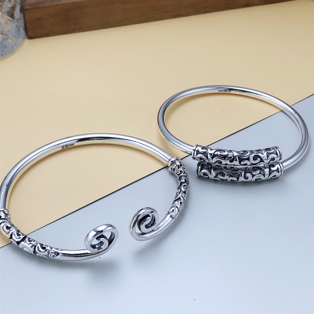 足银手镯 足银999金箍棒紧箍咒情侣手镯手工时尚百搭个性镯子通用