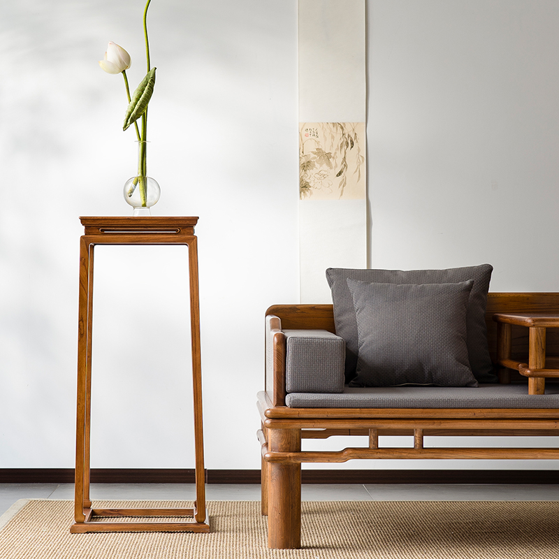 溪木工坊新中式实木花架老榆木家用明式香几客厅落地式室内花几