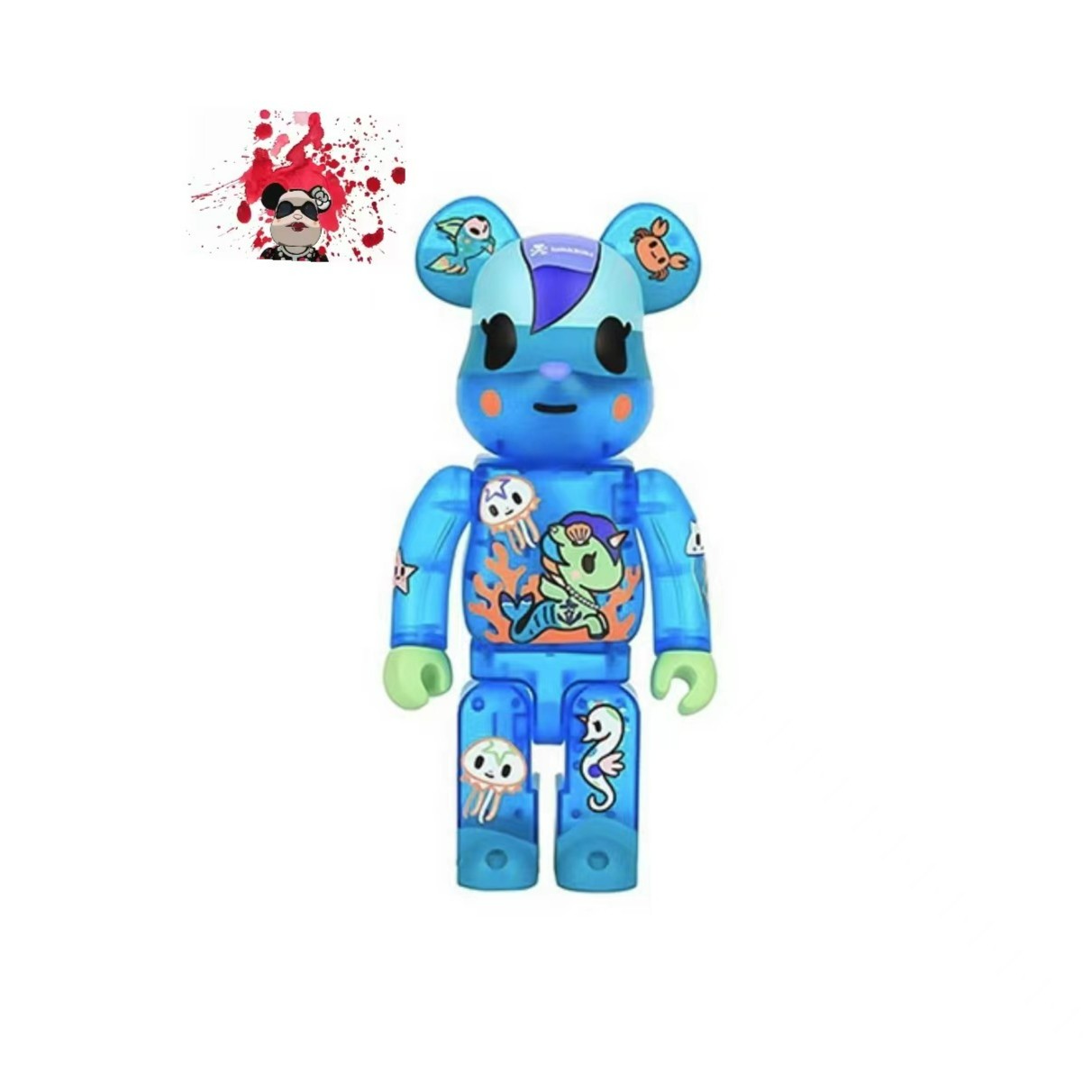 Tokidoki xBE@RBRICK Sirena积木熊独角兽透明蓝色1000%