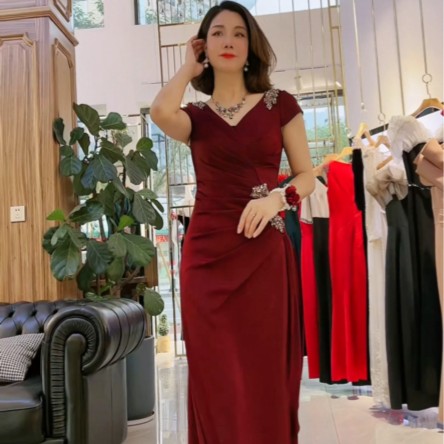 A091-11大高光婚宴款重工高端缎面礼服喜妈妈连衣裙气质显瘦修身