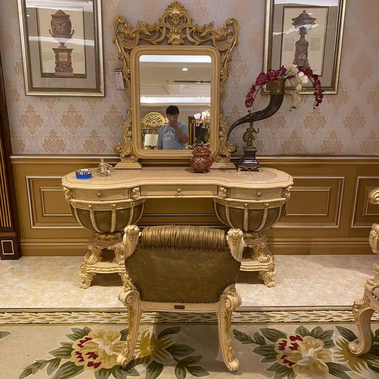 宝宝居乐W888-2梳妆台1620*600*780（玫瑰黄亮金）别墅欧式卧室豪宅