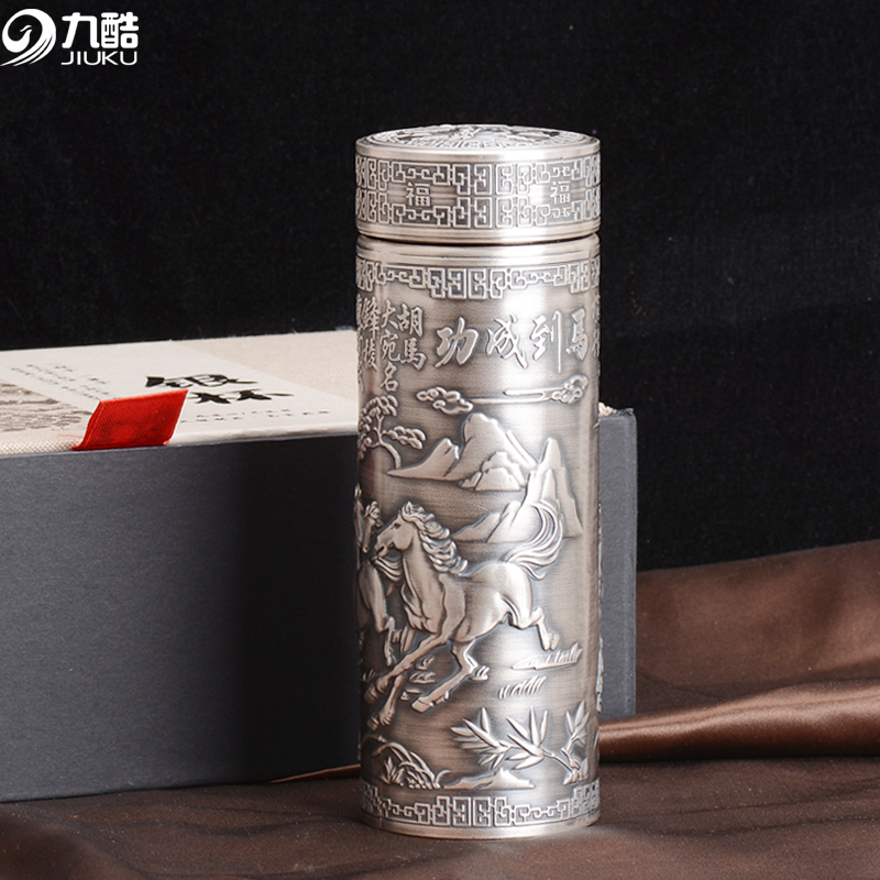 足银银制品 999足银茶杯银杯工艺浮雕杯子锤纹银水杯时尚手工049