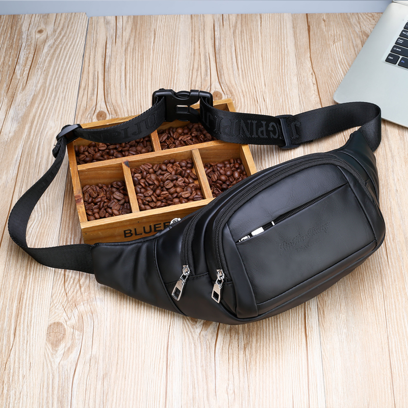 真皮腰包头层牛皮胸包大容量多隔层细纹软牛皮斜挎包