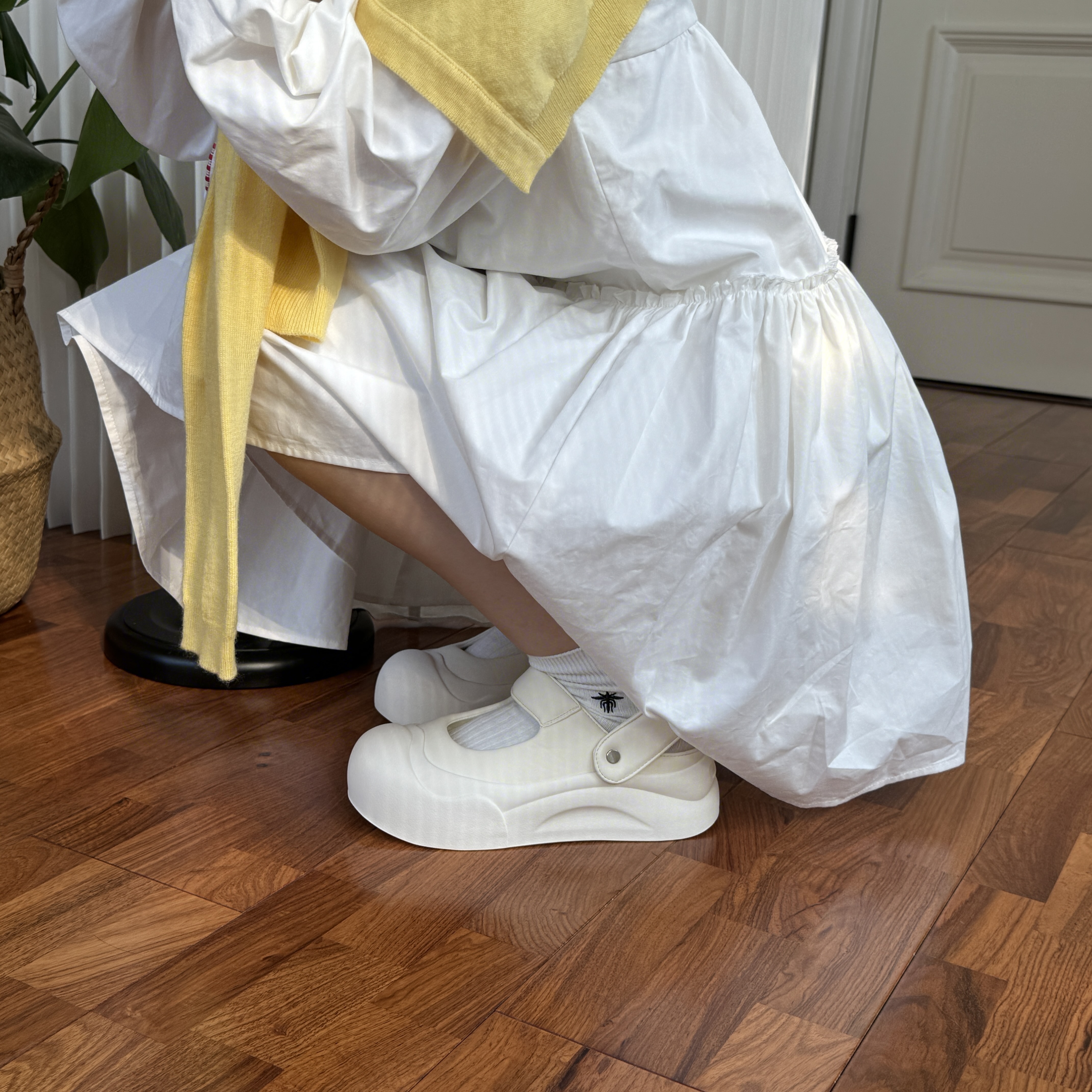 小粉～4.5cm玛丽珍女鞋厚底小白鞋圆头小众凉鞋板鞋夏季两穿半托