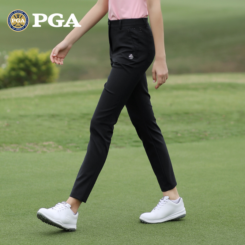 美国PGA高尔夫裤子女士防水长裤服饰拉链袋显瘦弹力透气女裤     