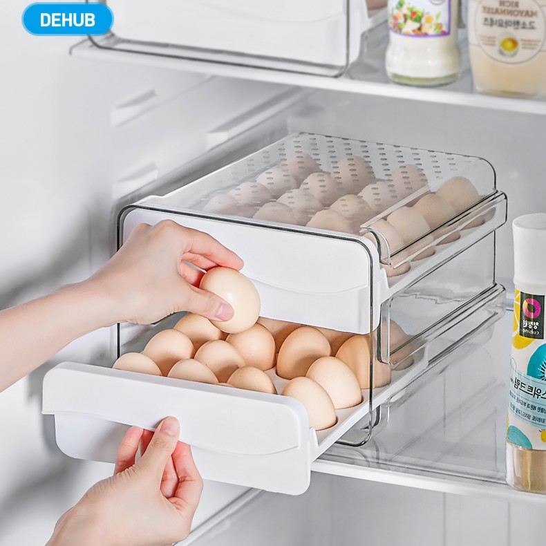 deHub冰箱鸡蛋收纳盒保鲜盒托蛋盒专用蛋托抽屉式鸡蛋盒方便快捷