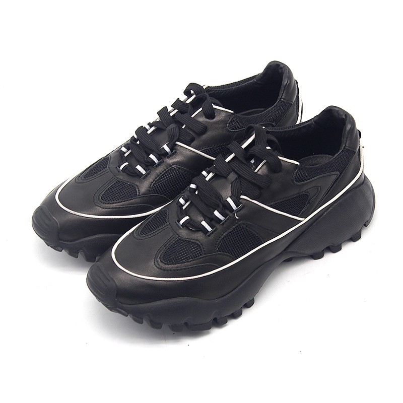 JINIWU吾倪季2025运动鞋轻舒适透气街头牛皮皮鞋手工纯黑潮爆男鞋