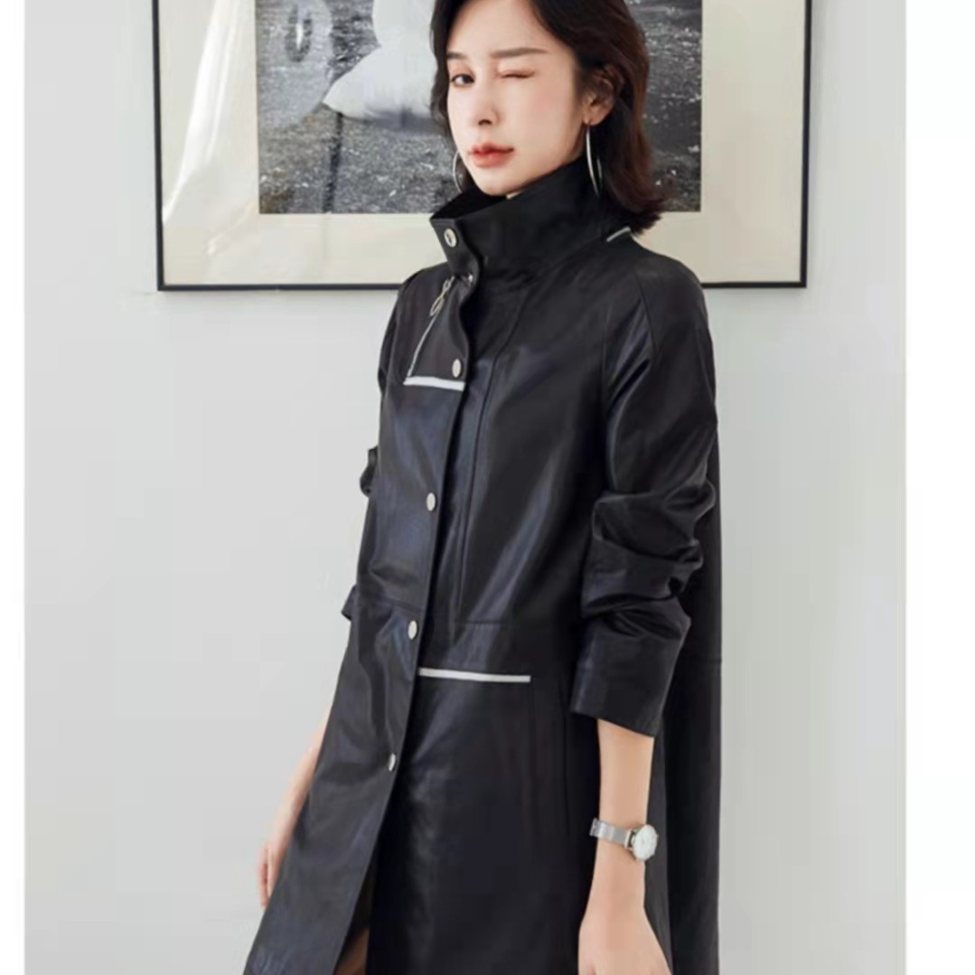 LIGUBO/利古柏LGB2022真皮绵羊皮设计师款中长A版风衣 