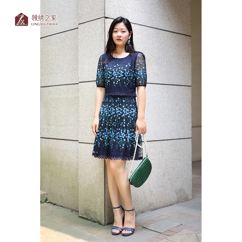 蕾丝绣花连衣裙台湾装妈妈装#L700718H-15名媛宴会显瘦夏季气质