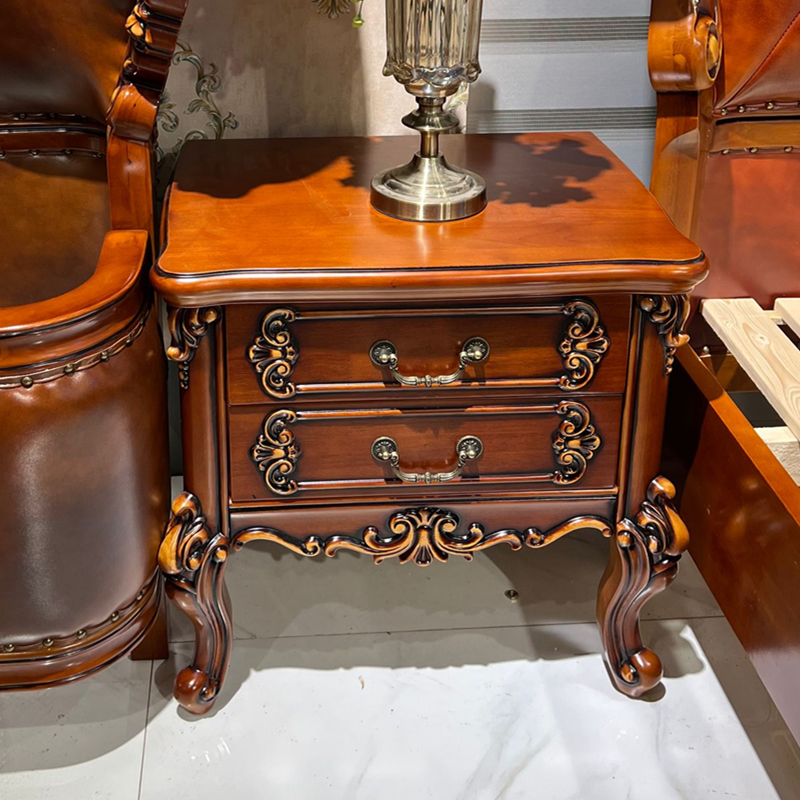 欧式奢华实木床头柜美式高脚实木雕花实心实木复古法式方几