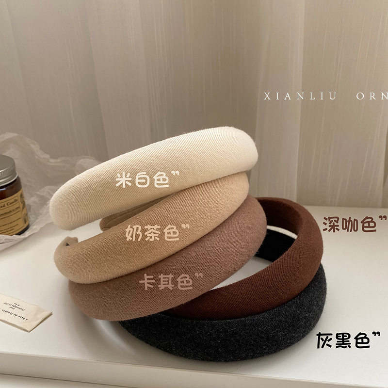 宽边海绵发箍女高级感压发洗脸头饰网红新款高颅顶头箍卡其色秋冬