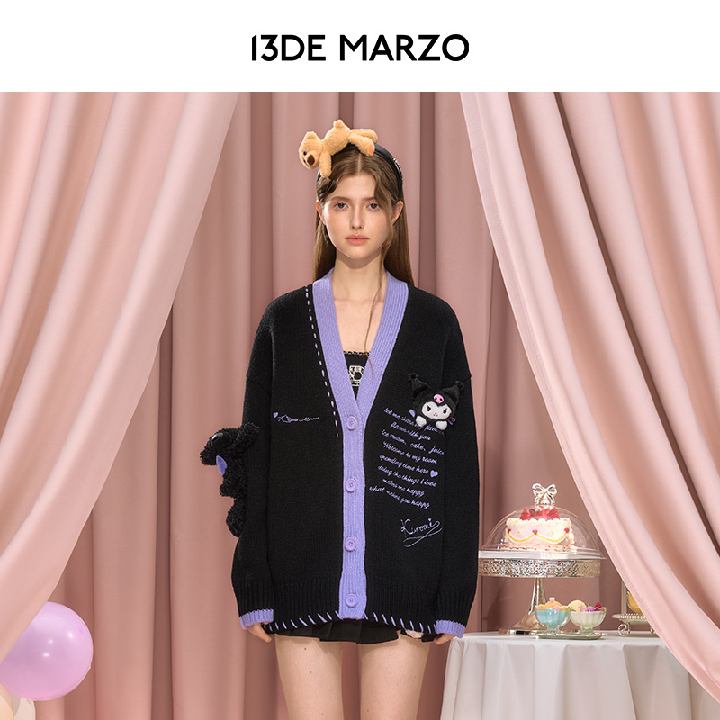 13DE MARZO男女同款 24早秋新款库洛米联名手缝线针织开衫毛衣