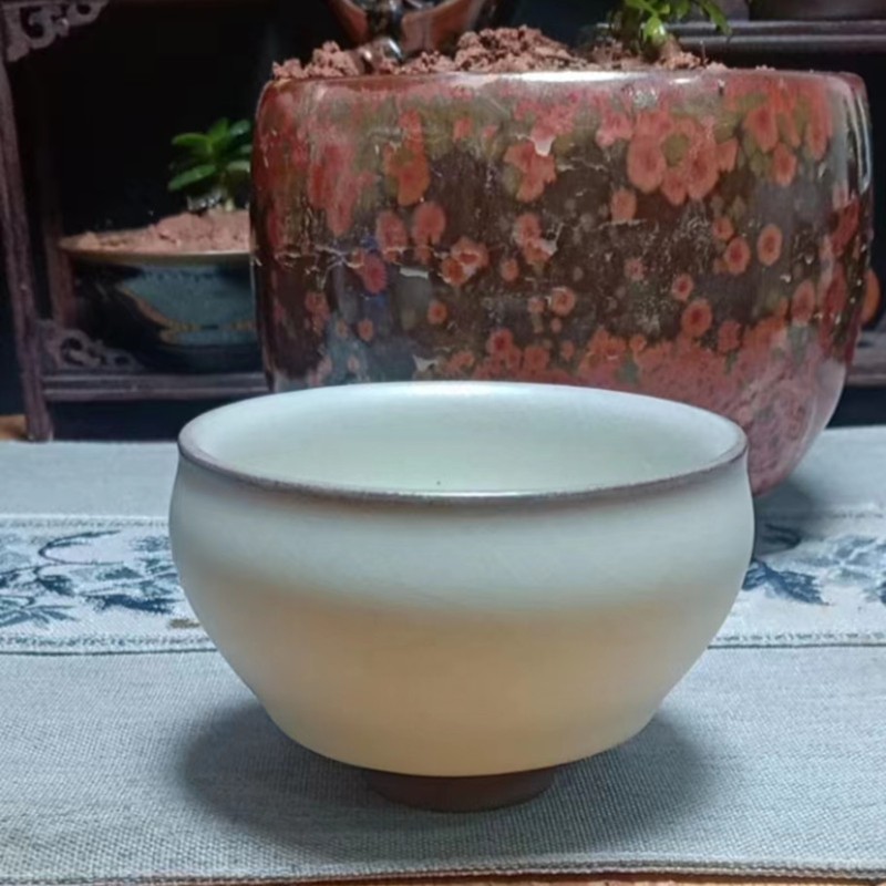 建盏茶杯主人杯冰裂釉白贝茶盏品茗杯建窑建盏茶器