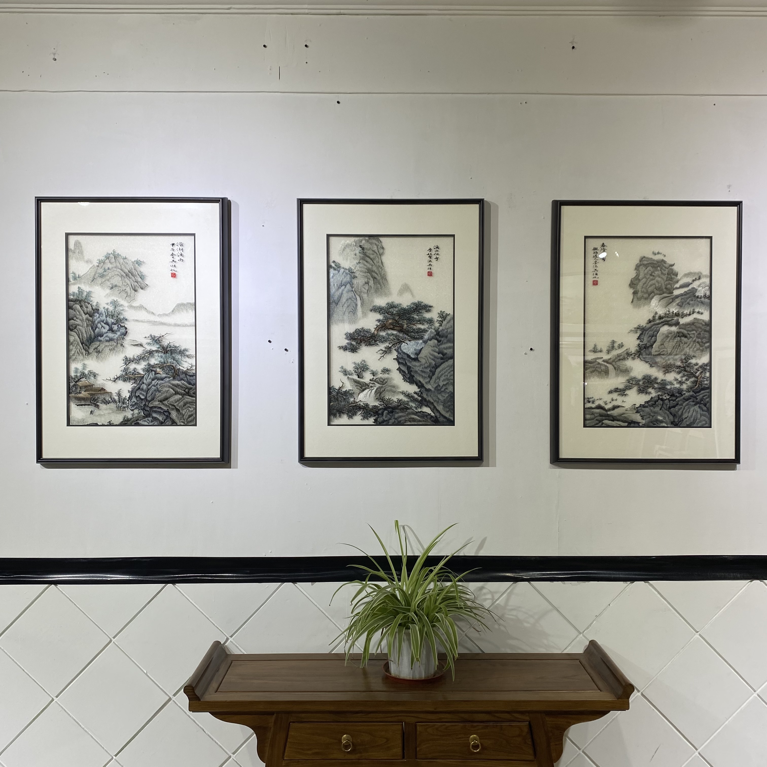 苏绣刺绣三联挂画，中式新中式装饰画，可挂客厅，书房，餐厅