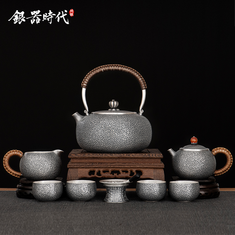 银器时代 抗氧化纯银999茶壶茶具套装家用功夫烧水壶收藏送礼银壶